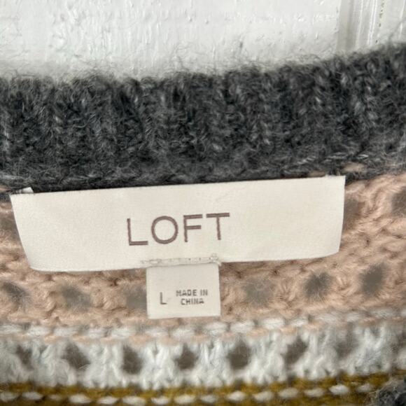 Loft Women Wool Chunky Knit Striped Sweater Pullover Cottage Boho Winter Large - Picture 4 of 6